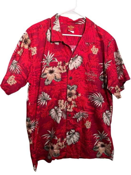 Hard Rock Cafe Other - Hard Rock Cafe Destin Mens XL Red Tropical Hibiscus Hawaiian Button Up Shirt
